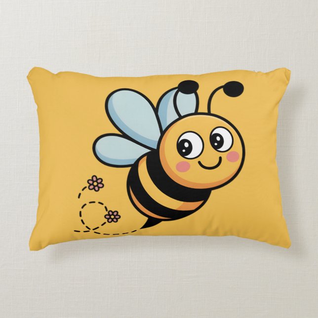 Child-Friendly Bee Mascot with Dotted Trail Accent Pillow (Front)