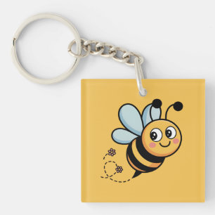 Child-Friendly Bee Mascot with Dotted Trail Keychain