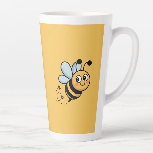 Child-Friendly Bee Mascot with Dotted Trail Latte Mug (Right)