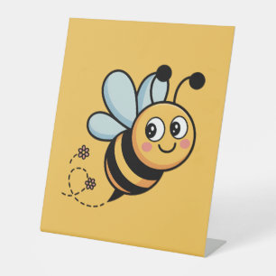 Child-Friendly Bee Mascot with Dotted Trail Pedestal Sign
