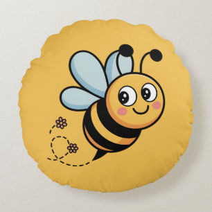 Child-Friendly Bee Mascot with Dotted Trail Round Pillow