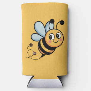 Child-Friendly Bee Mascot with Dotted Trail Seltzer Can Cooler