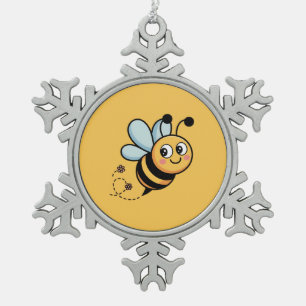 Child-Friendly Bee Mascot with Dotted Trail Snowflake Pewter Christmas Ornament