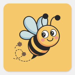 Child-Friendly Bee Mascot with Dotted Trail Square Sticker