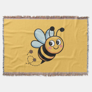 Child-Friendly Bee Mascot with Dotted Trail Throw Blanket