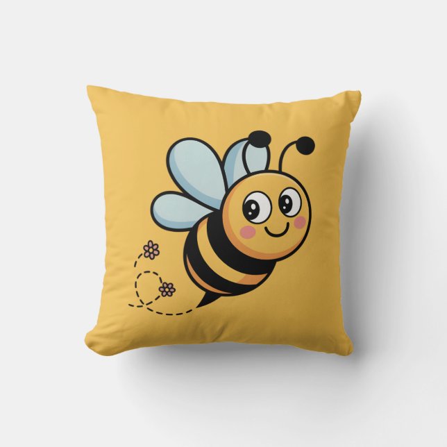 Child-Friendly Bee Mascot with Dotted Trail Throw Pillow (Front)