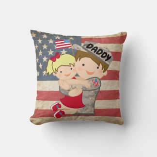 Child girl, daughter, Hugging Soldier Dad Pillow