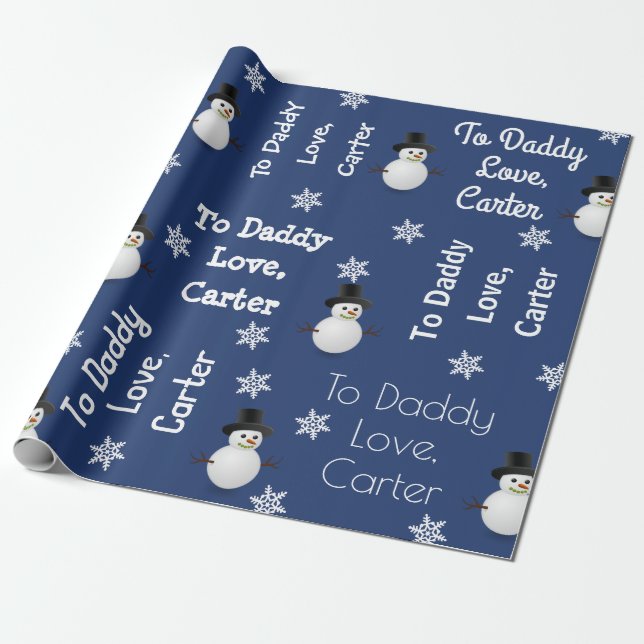 Child Giving Gift Personalized Christmas Blue Wrapping Paper (Unrolled)