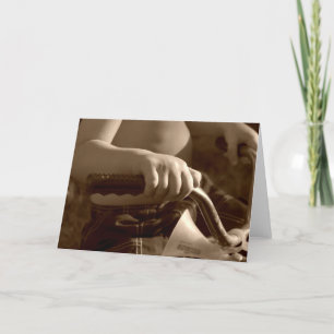 child hands on tricycle card