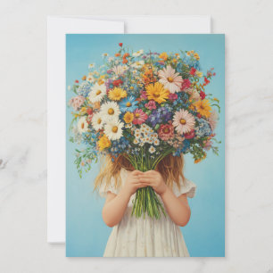 Child Holding a Lush Wildflower Bouquet Invitation