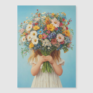 Child Holding a Lush Wildflower Bouquet Magnetic Invitation