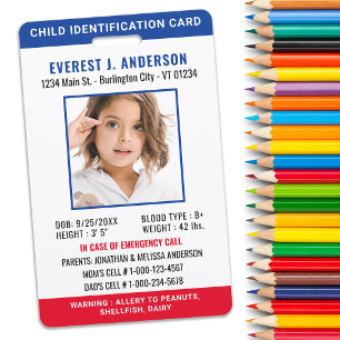 Child ID Custom Photo Identification Emergency   Badge