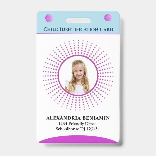 Child Id Identification Card Boy Girl Photo Custom Badge (Front)