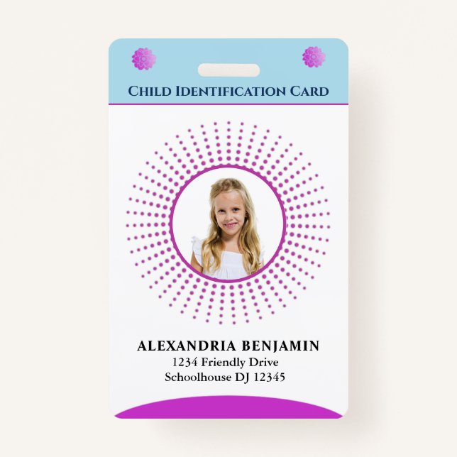 Child Id Identification Card Boy Girl Photo Custom Badge (Front)