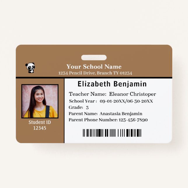 Child ID Identification Card Student School Badge (Front)