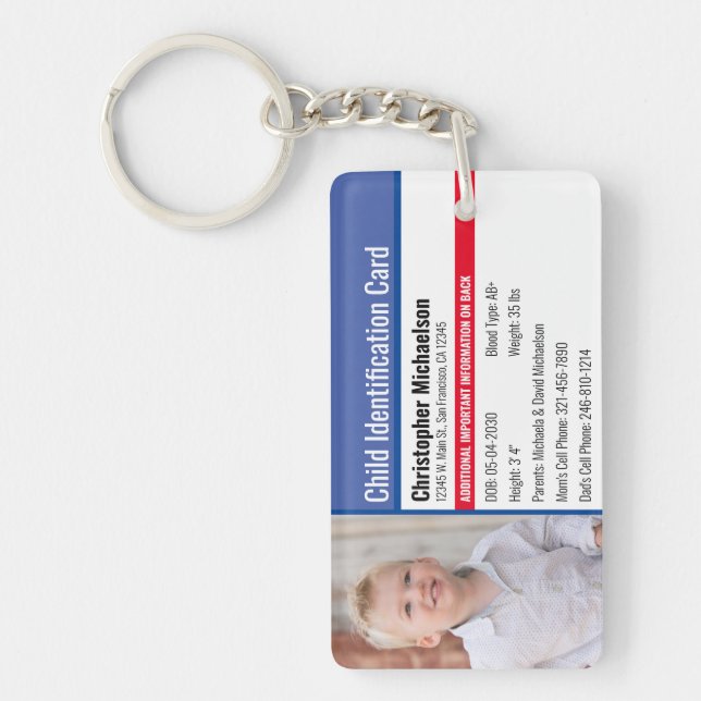 Child ID Identification Emergency Allergy Photo Keychain (Front)