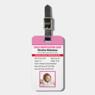 Child ID Identification Emergency Allergy Photo Luggage Tag