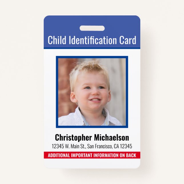 Child ID Identification Medical Allergy Emergency Badge (Front)