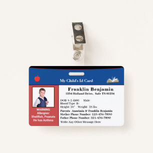 Child ID Identification Photo Card Custom Badge
