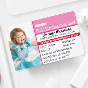 Child ID Photo Identification Emergency Allergy Badge