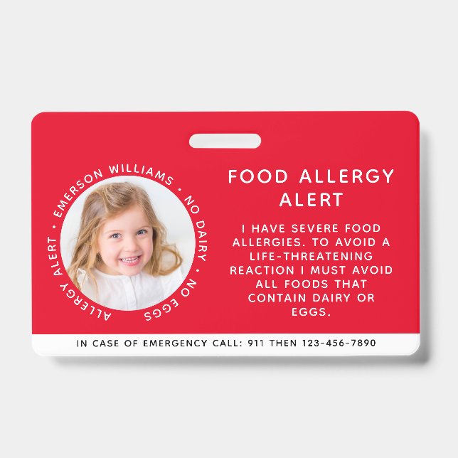 Child Identification Allergy Alert Emergency ID Badge (Front)