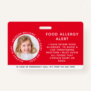 Child Identification Allergy Alert Emergency ID Badge