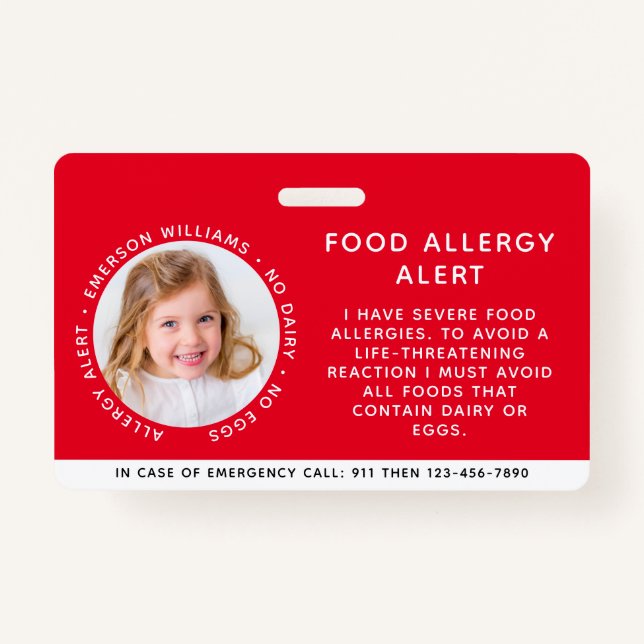 Child Identification Allergy Alert Emergency ID Badge (Front)