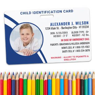 Child Identification Custom Photo Emergency ID Badge