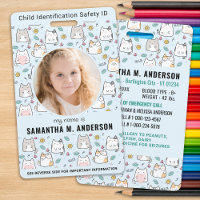 Child Identification Cute Cat Kids Photo Emergency
