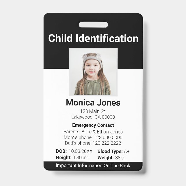 Child Identification Photo Black Badge (Front)