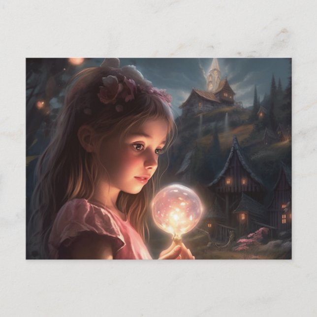 Child in a Magical Fairy Village Postcard (Front)