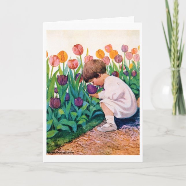 Child in Tulip Flower Garden, Jessie Willcox Smith Card (Front)
