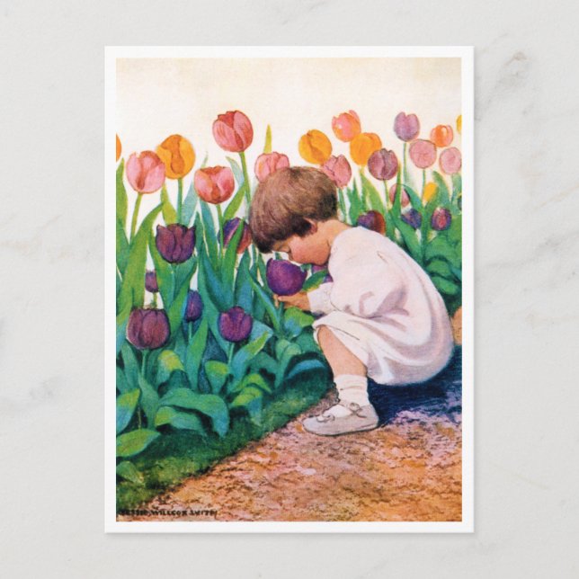 Child in Tulip Flower Garden, Jessie Willcox Smith Postcard (Front)