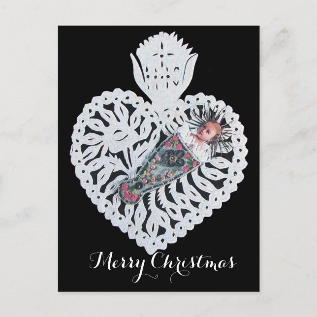 Child Jesus,Antique Christmas Heart Paper Carving Holiday Postcard (Front)