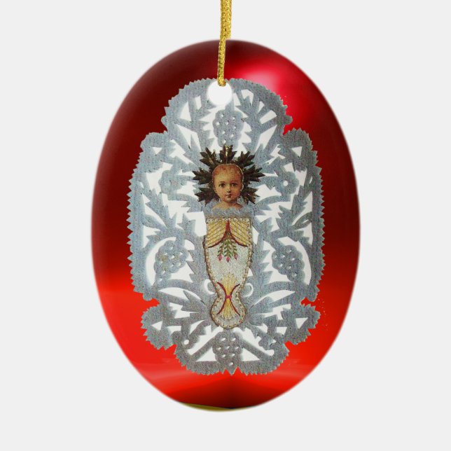 Child Jesus,Antique Christmas Paper Carving Ceramic Ornament (Front)