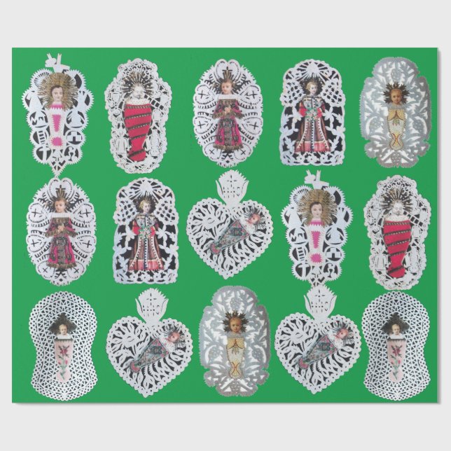 Child Jesus,Antique Christmas Paper Carving, Green (Flat)