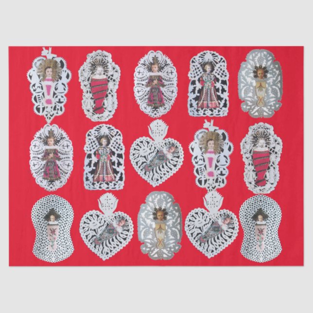 Child Jesus,Antique Christmas Paper Carving, Red (Front)