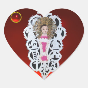 Child Jesus,Antique Christmas Paper Carving Ruby Heart Sticker