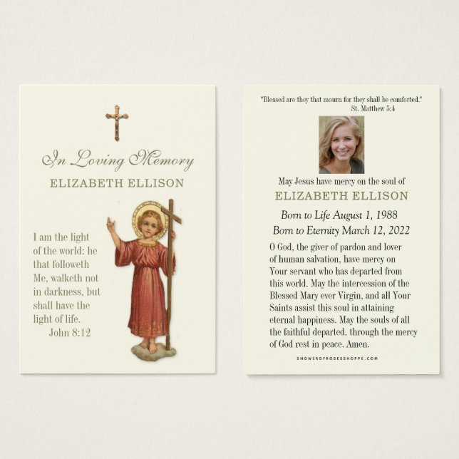 Child Jesus Scripture Funeral Prayer Card (Front & Back)