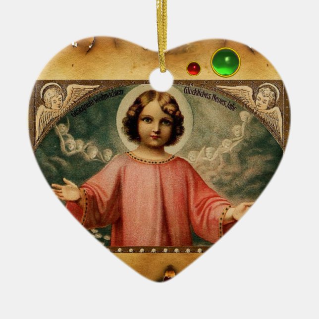 CHILD JESUS WITH ANGELS,  Parchment Ceramic Ornament (Front)