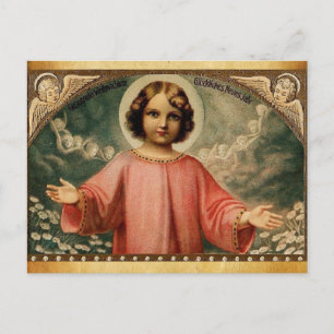 CHILD JESUS WITH ANGELS,  Parchment Postcard