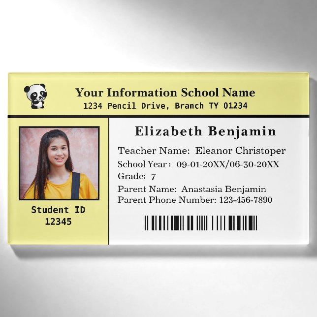 Child Kids ID Identification Students School Name Tag (Front)