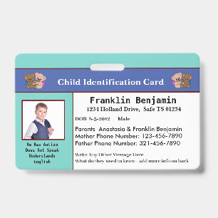 Child Kids Photo ID Identification Card Custom  Badge