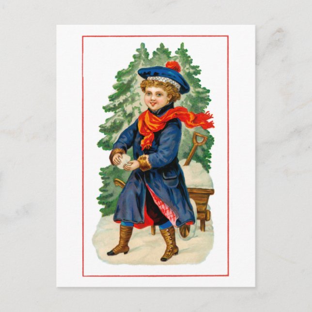 Child Making Snowball Postcard (Front)