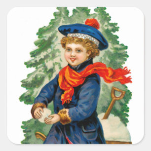 Child Making Snowball Square Sticker