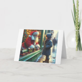 Child Meeting Santa Through Window,  Holiday Card