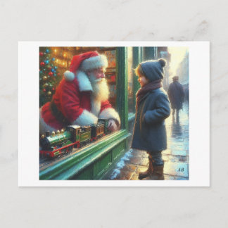 Child Meeting Santa Through Window,  Postcard