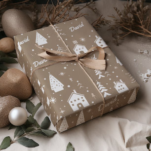 Child Name Brown Craft Christmas Wrapping Paper