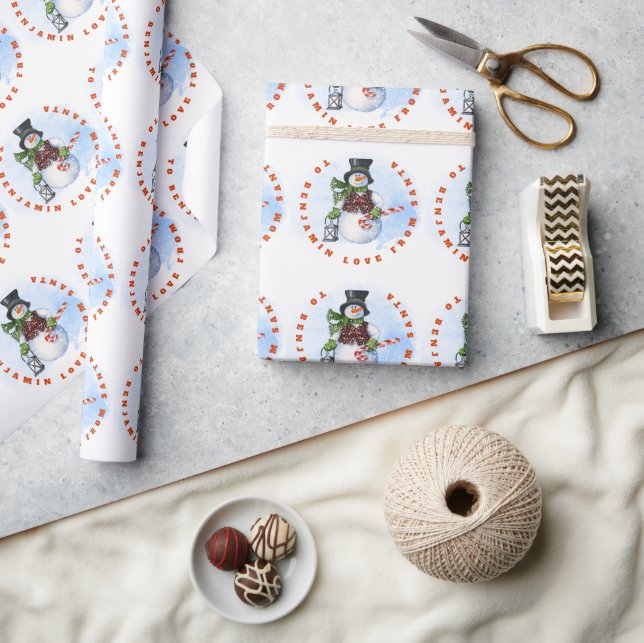 Child Name From Santa Snowman Candy Cane Wrapping Paper (Crafts)