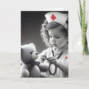 Child Nurse With Teddy Bear Card